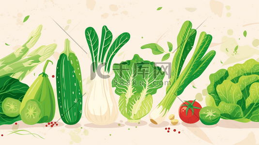 简约食物插画图片_绿色简约平面蔬菜的插画10