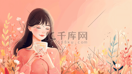 喝奶茶咖啡的女性插画3