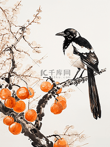 枝头水彩插画图片_水彩国画艺术树枝上燕子的插画13