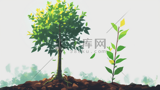 春天户外土壤植树小树发芽的插画18