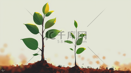 春天户外土壤植树小树发芽的插画9