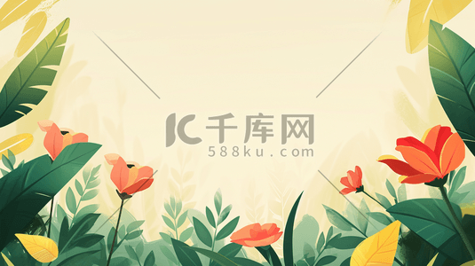 创意平面插画图片_简约春季平面花朵花丛的插画2