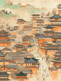 中式古代街道繁华平铺壁画的插画4