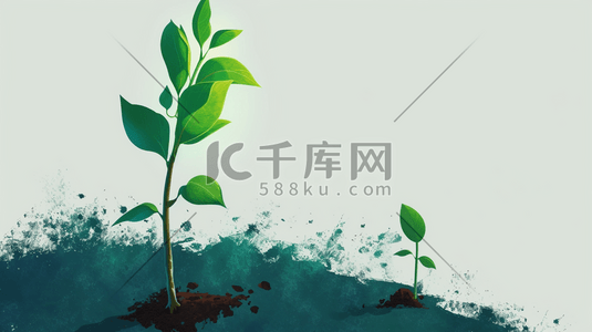 土壤酸化插画图片_春天户外土壤植树小树发芽的插画8