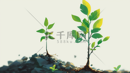 土壤酸化插画图片_春天户外土壤植树小树发芽的插画11