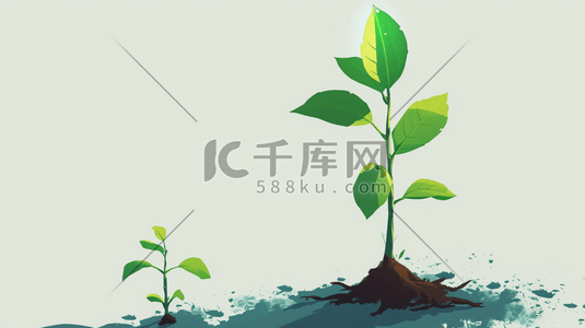 春天户外土壤植树小树发芽的插画16