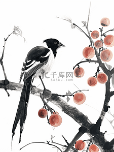 水彩国画艺术树枝上燕子的插画3