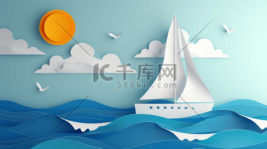 海里航行帆船剪纸插画133