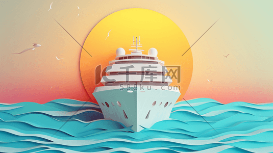 海洋里行驶中帆船插画2