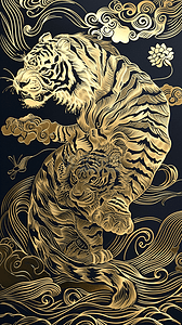 虎剪纸插画图片_中国生肖天池虎元素插图