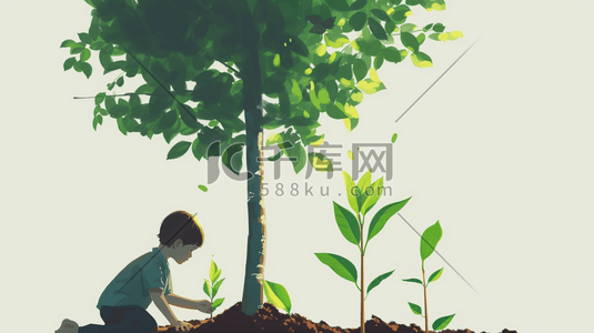 春天户外土壤植树小树发芽的插画2