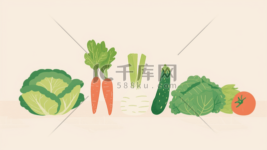 绿色食物插画图片_绿色简约平面蔬菜的插画9