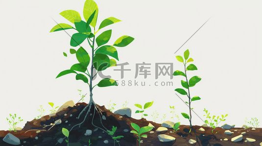 土壤肥沃插画图片_春天户外土壤植树小树发芽的插画1