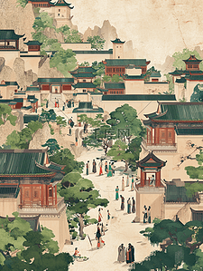 中式古代街道繁华平铺壁画的插画3