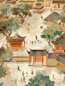 中式古代街道繁华平铺壁画的插画1