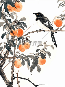 水彩国画艺术树枝上燕子的插画10