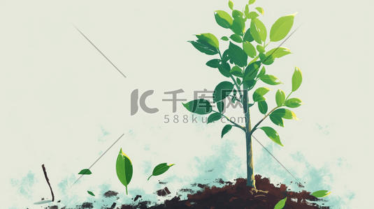 春天户外土壤植树小树发芽的插画13