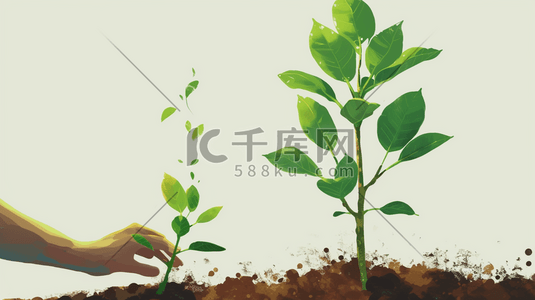 土壤肥沃插画图片_春天户外土壤植树小树发芽的插画12