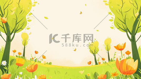 春天扁平化自然风景风光的插画6