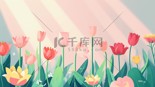 简约春季平面花朵花丛的插画1