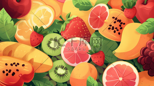 物料堆放插画图片_卡通彩色五颜六色水果的插画4