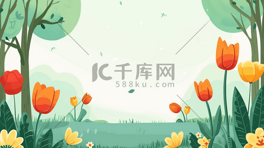 简约春季平面花朵花丛的插画5