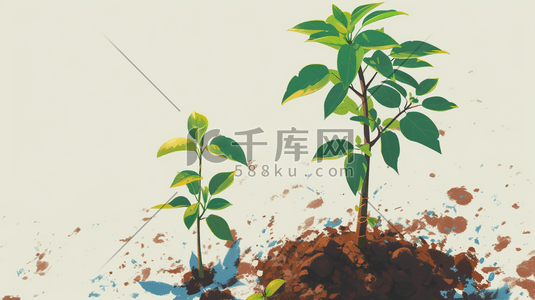 小树插画图片_春天户外土壤植树小树发芽的插画17