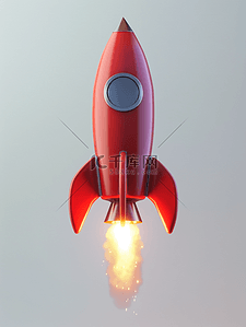 科技红色插画图片_红色小火箭腾空发射伴随着火云的插画3