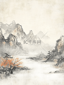 中国中式国画艺术山水风景插画5