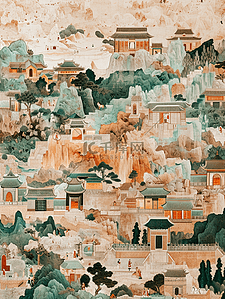 中式古代街道繁华平铺壁画的插画10