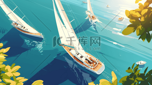 航行插画图片_海洋里航行帆船插画1