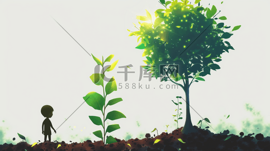 土壤酸化插画图片_春天户外土壤植树小树发芽的插画15