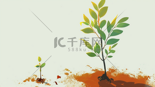 春天户外土壤植树小树发芽的插画19