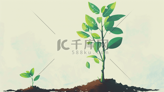 树干小树插画图片_春天户外土壤植树小树发芽的插画14