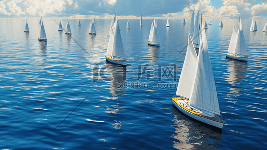 几何蓝天插画图片_海洋里行驶的帆船插画13