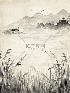 中国山水国画插画图片_中国中式国画艺术山水风景插画4