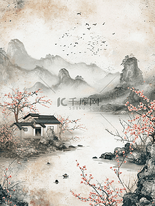 中国山水国画插画图片_中国中式国画艺术山水风景插画8