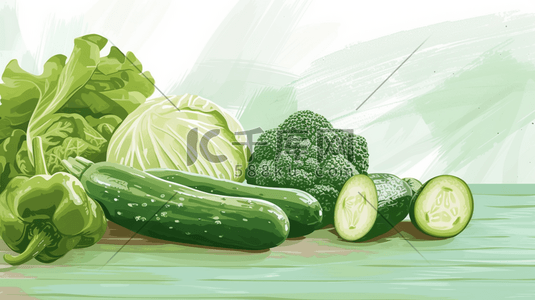 简约食物插画图片_绿色简约平面蔬菜的插画5