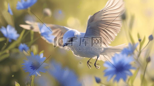 花丛中飞翔的鸟儿插画15