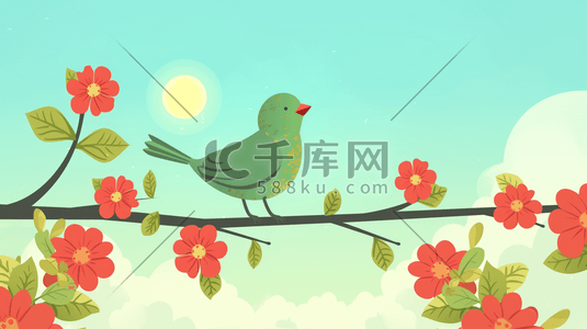 树枝上小鸟插画图片_手绘彩色春天树枝上小鸟的插画13