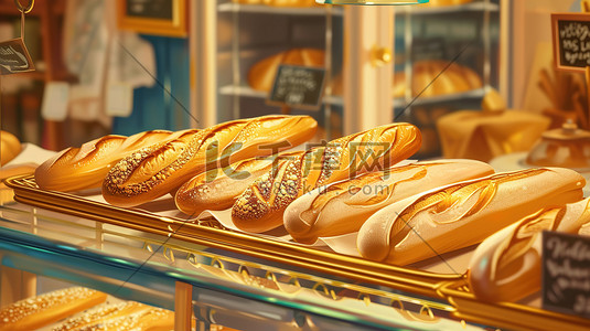 烘焙牛角包插画图片_美味面包早餐店烘焙文化原创插画