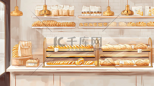 烘焙插画图片_美味面包早餐店烘焙文化插画