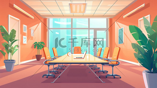 平面图办公室的空会议室原创插画