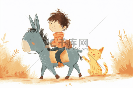 动物旅行插画图片_可爱男孩动物旅行卡通手绘插画春天