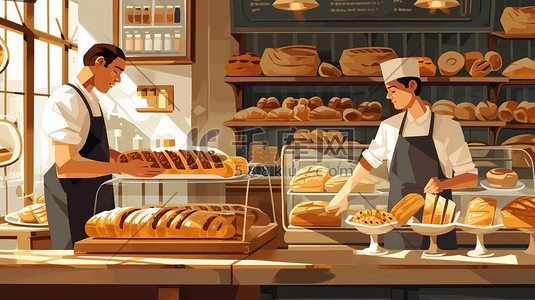 烘焙插画图片_美味面包早餐店烘焙文化矢量插画