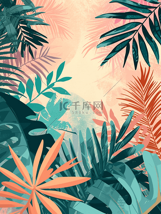 扁平化春天树叶花草简约唯美的插画7