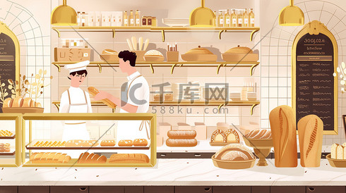 美味面包早餐店烘焙文化插画设计