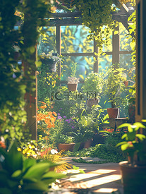 春天绿色花园微型模糊背景插画图片
