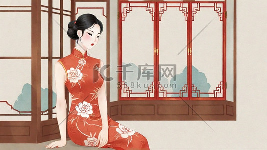 妇女节插画图片_妇女节民国穿旗袍的优雅女性插画1