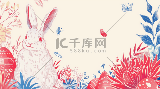 涂鸦彩色插画图片_手绘复活节涂鸦彩蛋小兔子的插画1